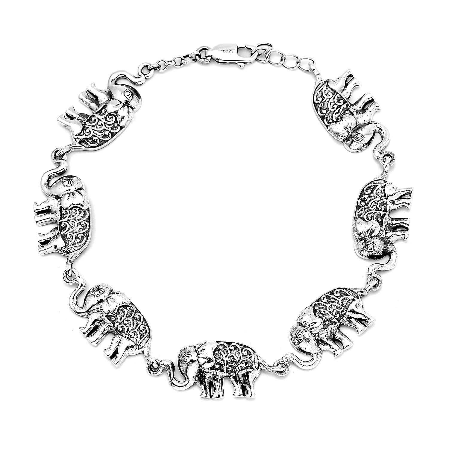 Artisan Crafted Sterling Silver Elephant Bracelet (7.25 In) 13.30 Grams