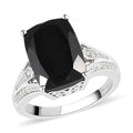 Australian Black Tourmaline and Natural White Zircon Split Shank Ring in Platinum Over Sterling Silver 7.65 ctw - Sticky add to cart bar