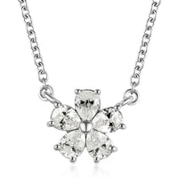 LUSTRO STELLA Made with Finest CZ Floral Necklace 20 Inches Platinum Over Sterling Silver and Stainless Steel 1.65 ctw