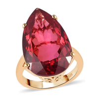Lab Created Padparadscha Sapphire Solitaire Ring in Vermeil YG Over Sterling Silver (Size 10.0) 28.10 ctw