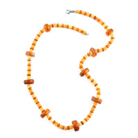 Baltic Honey and Cognac Colored Amber Beaded Necklace 24 Inches in Sterling Silver