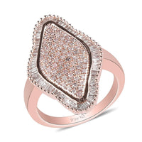Natural White and Pink Diamond Elongated Ring in Vermeil Rose Gold Over Sterling Silver 1.00 ctw
