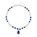 Lapis Lazuli and Austrian Crystal Paper Clip Chain Necklace 18-20 Inches in Silvertone 83.00 ctw - Sticky add to cart bar