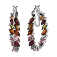 TLV Multi-Tourmaline Hoop Earrings in Platinum Over Sterling Silver (8.30 g) 6.15 ctw