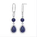 Lapis Lazuli and Austrian Crystal Paper Clip Drop Earrings in Silvertone 18.00 ctw - Sticky add to cart bar