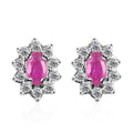 Premium Montepuez Ruby and White Zircon Floral Stud Earrings in Platinum Over Sterling Silver 1.00 ctw - Sticky add to cart bar