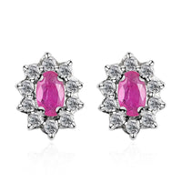 Premium Montepuez Ruby and White Zircon Floral Stud Earrings in Platinum Over Sterling Silver 1.00 ctw