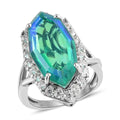 Peacock Quartz and Natural White Zircon Elongated Ring in Platinum Over Sterling Silver (Size 10.0) 11.40 ctw - Sticky add to cart bar