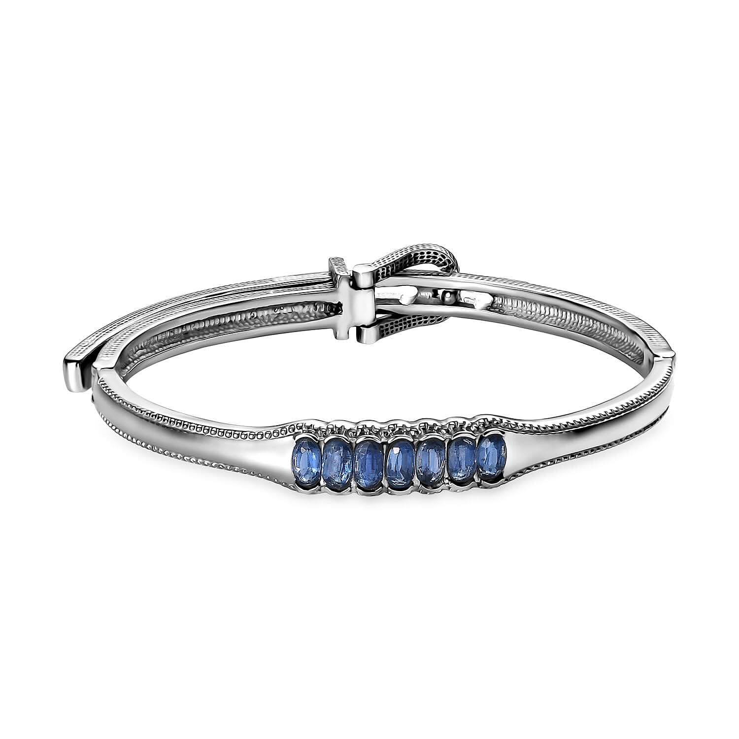 Kashmir Kyanite 2.35 ctw Adjustable Bangle Bracelet in Stainless Steel (6.50 In)