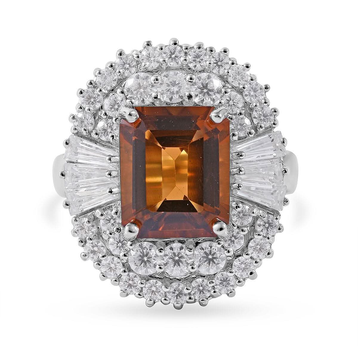 Santa Ana Madeira Citrine and Moissanite Ring in Platinum Over Sterling Silver 7 Grams 8.60 ctw
