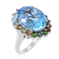 Valentines Doorbuster Swiss Blue Topaz and Multi-Tourmaline Sunburst Ring in Platinum Over Sterling Silver 9 Grams 26.75 ctw - Sticky add to cart bar
