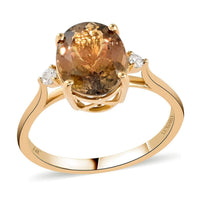 Certified & Appraised Luxoro 14K Yellow Gold AAA Golden Tanzanite and G-H I2 Diamond Ring 2.90 ctw