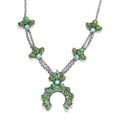 Artisan Crafted Sonoran Gold Turquoise and South Hill Turquoise Squash Blossom Necklace 18 Inches in Sterling Silver 17.60 ctw - Sticky add to cart bar