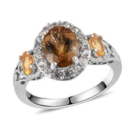 Golden Scapolite and Multi Gemstone Halo Ring in Platinum Over Sterling Silver 2.40 ctw