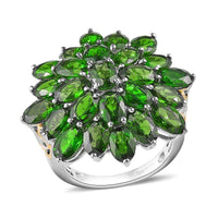 Natural Chrome Diopside Floral Ring in Platinum Over Sterling Silver (Size 10.0) 12.40 ctw