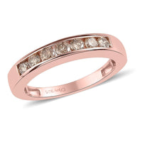 Natural Champagne Diamond Band Ring in Vermeil Rose Gold Over Sterling Silver 0.50 ctw