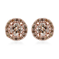 Luxoro Natural Champagne Diamond Earrings, Diamond Studs, 10K Rose Gold Earrings, Diamond Halo Earrings, Halo Stud Earrings 0.50 ctw