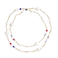 Resin, Multi Color Ceramic and White Glass Station Necklace 45 Inches in Goldtone