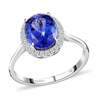 This AAA tanzanite ring is inspired by the halo style that symbolizes divine glory. A classic halo style popular from 1714 to 1837 is beautifully represented by this ring with a pop of color