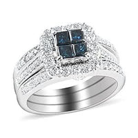 14K White Gold Blue Diamond and White Diamond Ring 1.50 ctw