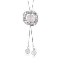 Austrian Crystal and White Aurora Borealis Glass Necklace in Silvertone 18-36 Inches
