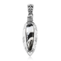 White Buffalo Feather Pendant in Sterling Silver 8.66 ctw
