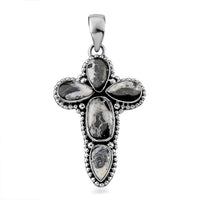 White Buffalo Cross Pendant in Sterling Silver 10.50 ctw