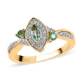 Boyaca Colombian Emerald and Natural White Zircon Ring in Vermeil Yellow Gold Over Sterling Silver 0.65 ctw - Sticky add to cart bar