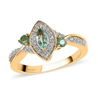 Boyaca Colombian Emerald and Natural White Zircon Ring in Vermeil Yellow Gold Over Sterling Silver 0.65 ctw