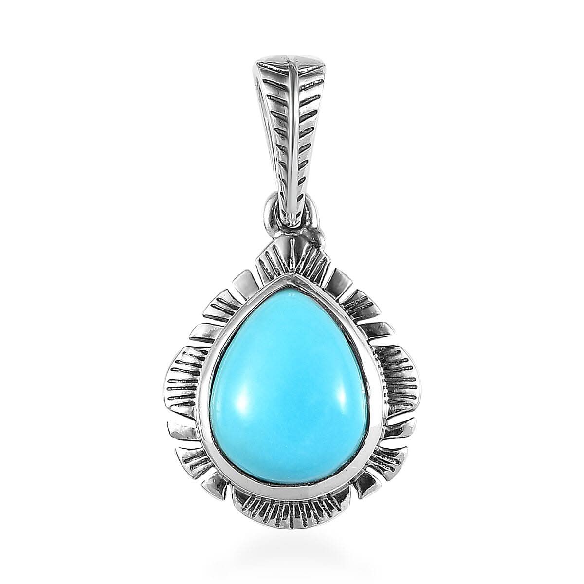 Artisan Crafted Sleeping Beauty Turquoise Solitaire Pendant in Sterling Silver 2.25 ctw
