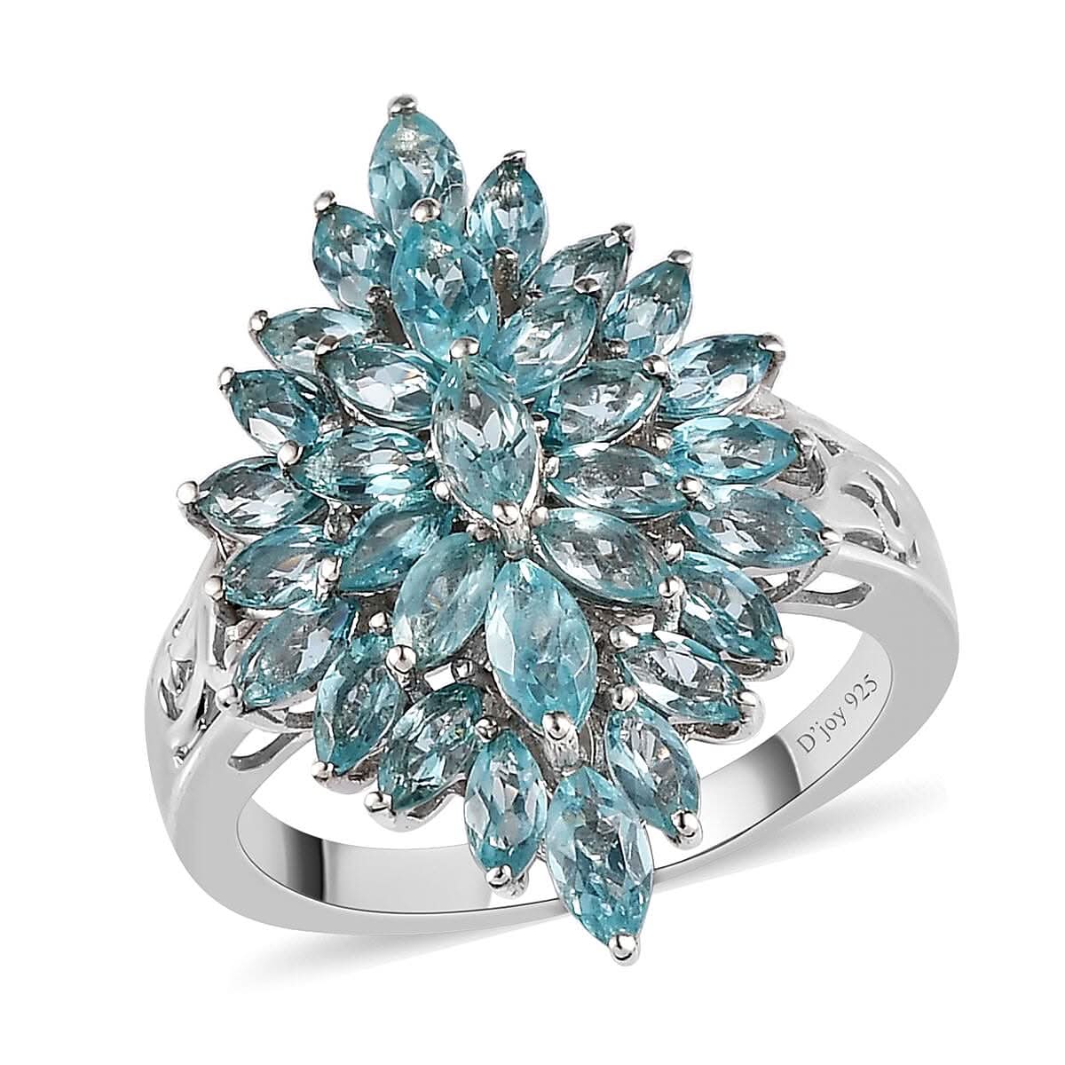 Madagascar Paraiba Apatite Ring in Platinum Over Sterling Silver 3.15 ctw