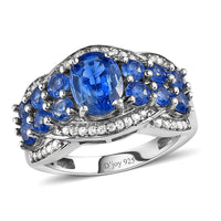 Kashmir Kyanite and Natural White Zircon Ring in Platinum Over Sterling Silver 3.75 ctw