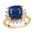 Premium Kashmir Kyanite and Moissanite Halo Ring in Vermeil Yellow Gold Over Sterling Silver 4.50 ctw - Sticky add to cart bar
