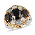 Elite Shungite and Premium Ethiopian Opal Floral Cocktail Ring in Platinum Over Sterling Silver 4.10 ctw - Sticky add to cart bar