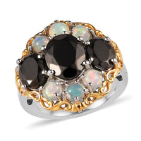 Elite Shungite and Premium Ethiopian Opal Floral Cocktail Ring in Platinum Over Sterling Silver 4.10 ctw