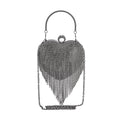 Black Sheeny Heart Shape Tassel Clutch Bag (5.9"x6.3") with Handle and Removable Chain Strap - Sticky add to cart bar