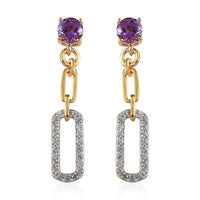 Amethyst and White Zircon Dangling Earrings in Vermeil Yellow Gold Over Sterling Silver 1.40 ctw