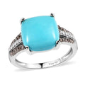 American Natural Sleeping Beauty Turquoise, Natural Champagne and White Diamond Ring in Platinum Over Sterling Silver 5.00 ctw - Sticky add to cart bar