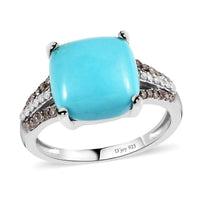 American Natural Sleeping Beauty Turquoise, Natural Champagne and White Diamond Ring in Platinum Over Sterling Silver 5.00 ctw