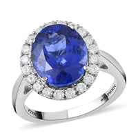 Doorbuster Red Carpet Collection Certified & Appraised RHAPSODY 950 Platinum AAAA Tanzanite and E-F VS Diamond Halo Ring 8 Grams 6.40 ctw