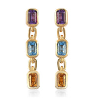 Multi Gemstone Dangling Earrings in Vermeil Yellow Gold Over Sterling Silver 1.90 ctw