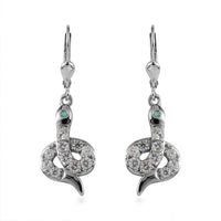 Brazilian Emerald and White Zircon Snake Earrings in Platinum Over Sterling Silver 1.70 ctw