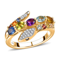 Multi Gemstone Eternal Love Snake Ring in Vermeil Yellow Gold Over Sterling Silver 1.35 ctw