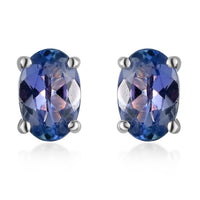 Luxoro 10K White Gold Premium Peacock Tanzanite Solitaire Stud Earrings 1.00 ctw