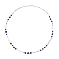 Lapis Lazuli Beaded Station and Paper Clip Chain Necklace (30 Inches) in Stainless Steel 50.00 ctw