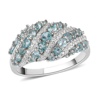 Madagascar Paraiba Apatite and Natural White Zircon Ring in Platinum Over Sterling Silver (Size 10.0) 2.10 ctw