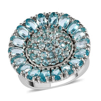Betroka Blue Apatite, Natural White Zircon Ring in Platinum Over Sterling Silver (Size 10.0) 6.10 ctw