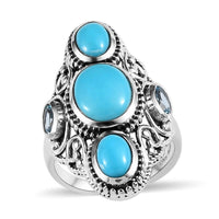 Artisan Crafted American Natural Sleeping Beauty Turquoise and Blue Topaz Ring in Sterling Silver 3.90 ctw