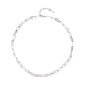 White Freshwater Pearl 7-9mm Paper Clip Chain Necklace 18-20Inches in Silvertone - Sticky add to cart bar