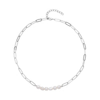White Freshwater Pearl 7-9mm Paper Clip Chain Necklace 18-20Inches in Silvertone